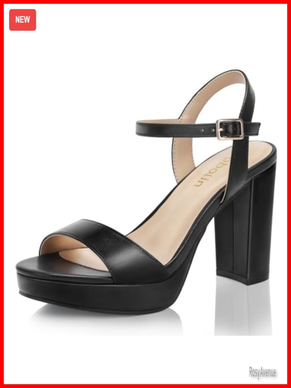Wide Width Block Heel Platform Sandals Faux Leather Open Toe Ankle Strap
